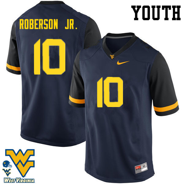 NCAA Youth Reggie Roberson Jr. West Virginia Mountaineers Navy #10 Nike Stitched Football College Authentic Jersey YY23Y24BR